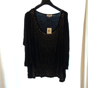 NWT CALVIN KLEIN Gold Rhinestone scoop neck shirt